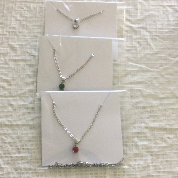 Elegant Silver Necklace Set with White Red and Green Pendants - Picture 1 of 7
